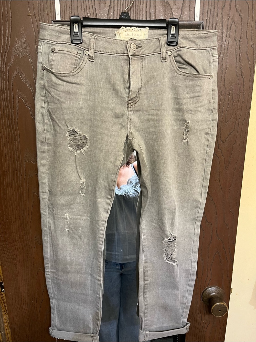 Altar'd State Light Gray distressed Boyfriend Jeans with Rolled Cuffs